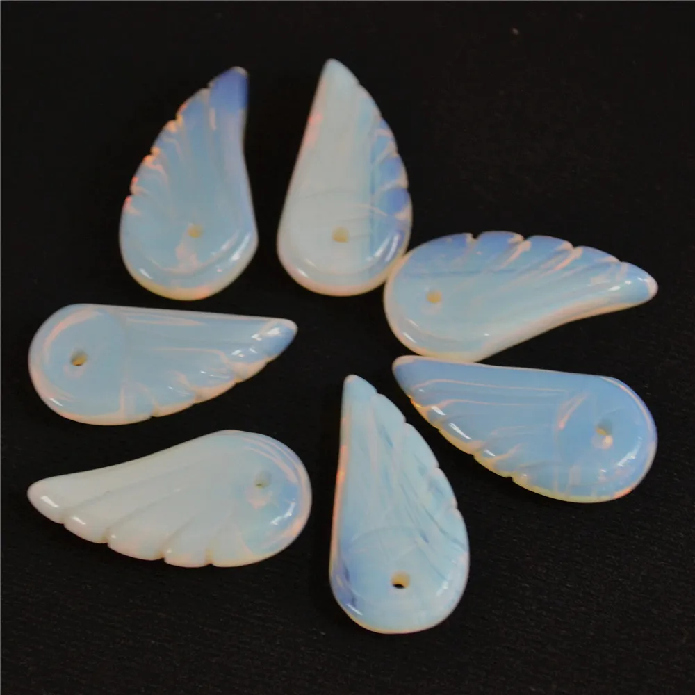 

New Fashion Natural Stone Charms Pendants Opal Carved Angel Wings For Jewelry Making 20pcs Wholesale Free Shipping Best Selling