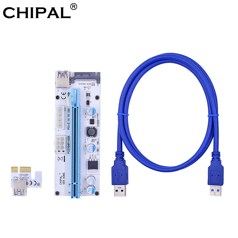 CHIPAL 100 см 60 VER008S PCI E 1X до 16X Райзер карта PCIE + 4Pin 6Pin SATA интерфейс питания светодиодный