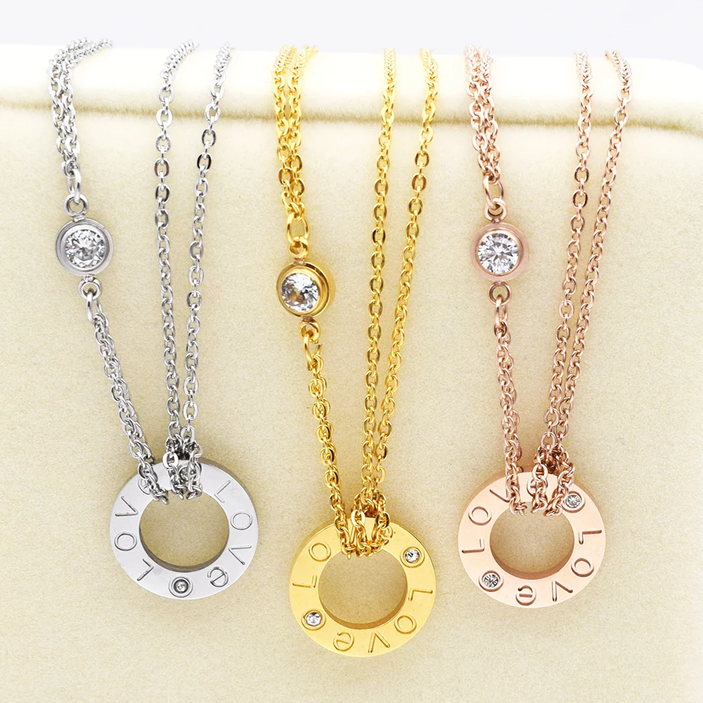 

Hot Sale Fashion Women Necklace Stainless Steel Zircon "Love" Necklace Women Luxury Jewelry Best Gift For Wedding