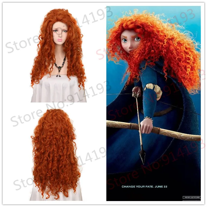 Movie Brave Merida Long Curly Orange Heat Resistant Cosplay Wigs Good