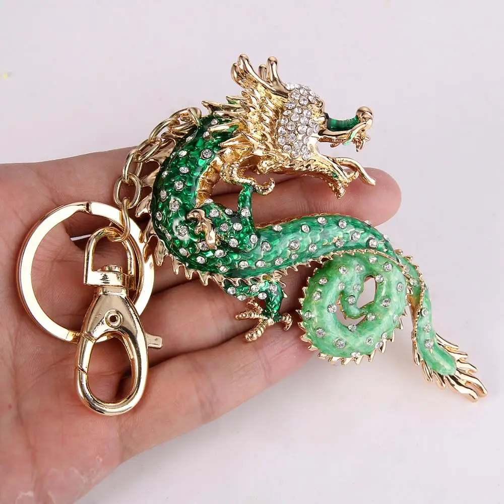 

Tuliper Dragon Animal Key Chain Purse Bag Charm Austrian Crystal Enamel Keyring Women Wallet Decoration