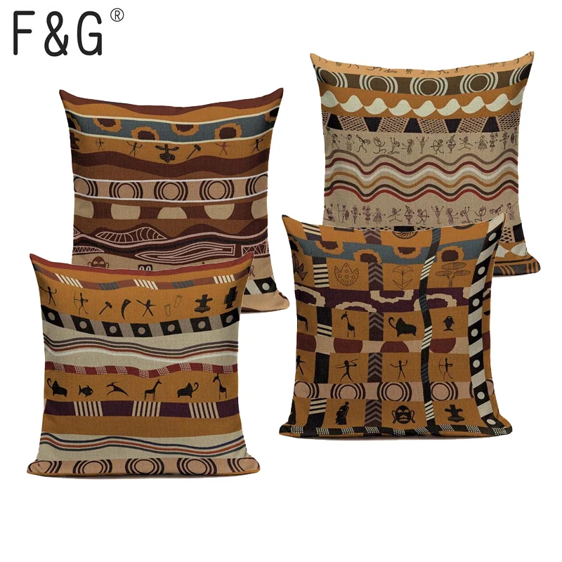 

Ethnic Style Cushion Cover African National Stripe Throw Pillow Case Car Support Geometric Yellow Home Office Bar Decor