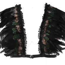 Перьевые эполеты, крылья для женщин, сжигающий человек, регулируемое тело, ремни, клетка, бюстгальтер, свадебные, Клубные, вечерние, танцевальные, Рейв, одежда на Хэллоуин