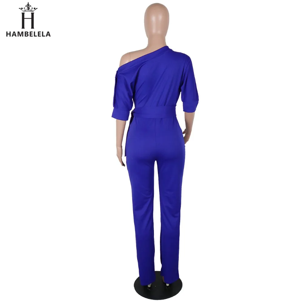 Hambelela 2017 High Quality Autumn Casual Jumpsuit One Shoulder Slash Neck Button Romper Full Length Jumpsuit Wide Legs Jumpsuit (7)