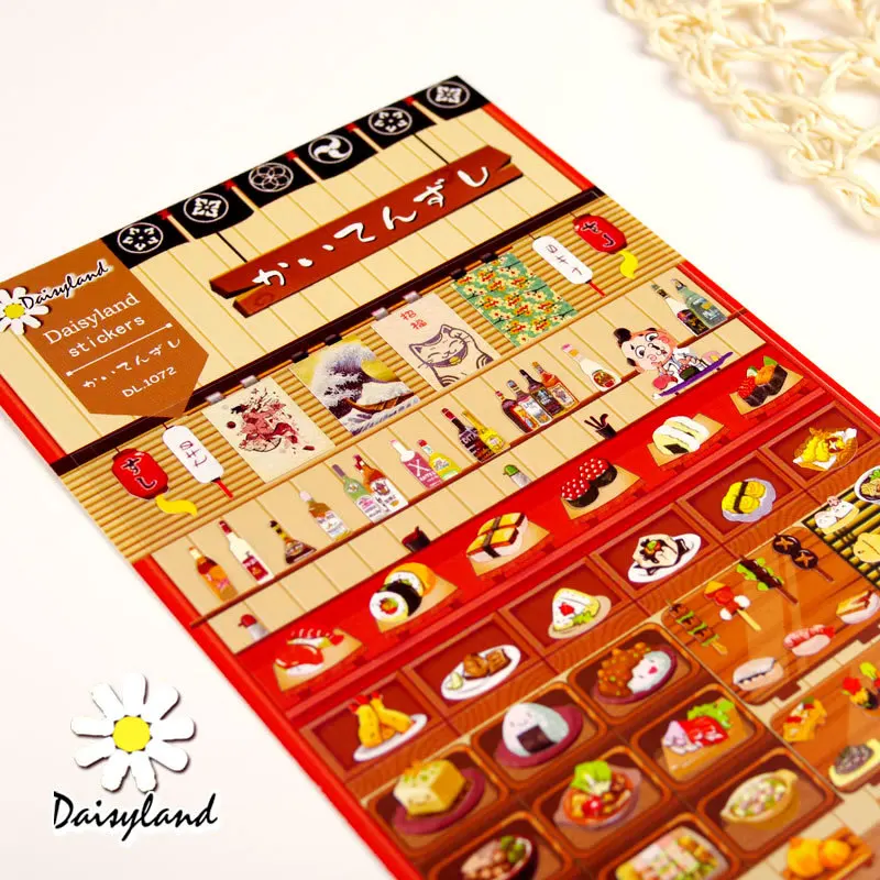 

1 Sheet Sushi Shop Cartoon Daisyland Scrapbook PET Paper Kawaii Stickers Diary Decal Post It Phone Sticker Flakes 1072