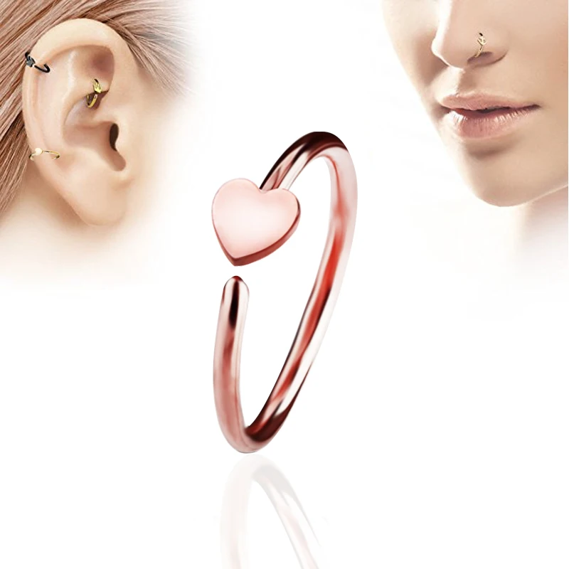

New Fashion Heart Shape Nose septum Clicker Ring nose ring Hoop For Women BCR Ear Tragus Cartilage Body Piercing Jewelry