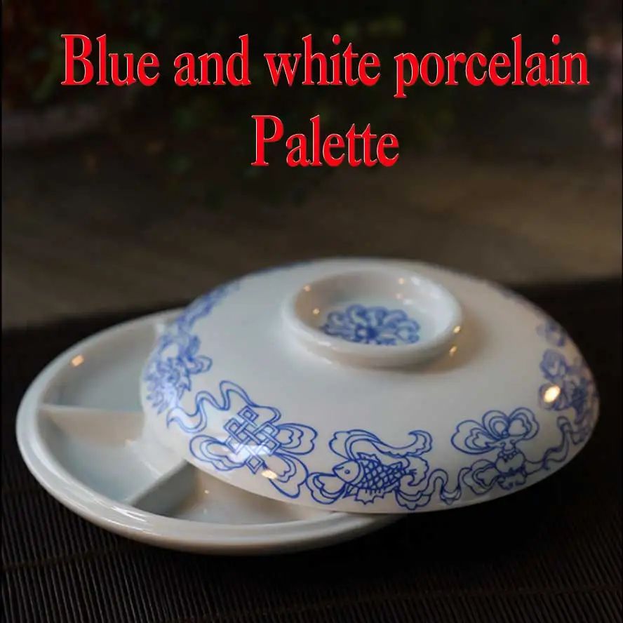 Chinese Blue and white porcelain palette Ceramics Painting Calligraphy circular Palette Art Supplies Set Best Gift Chinese Blue and white porcelain palette Ceramics Painting Calligraphy circular Palette Art Supplies Set Best Gift