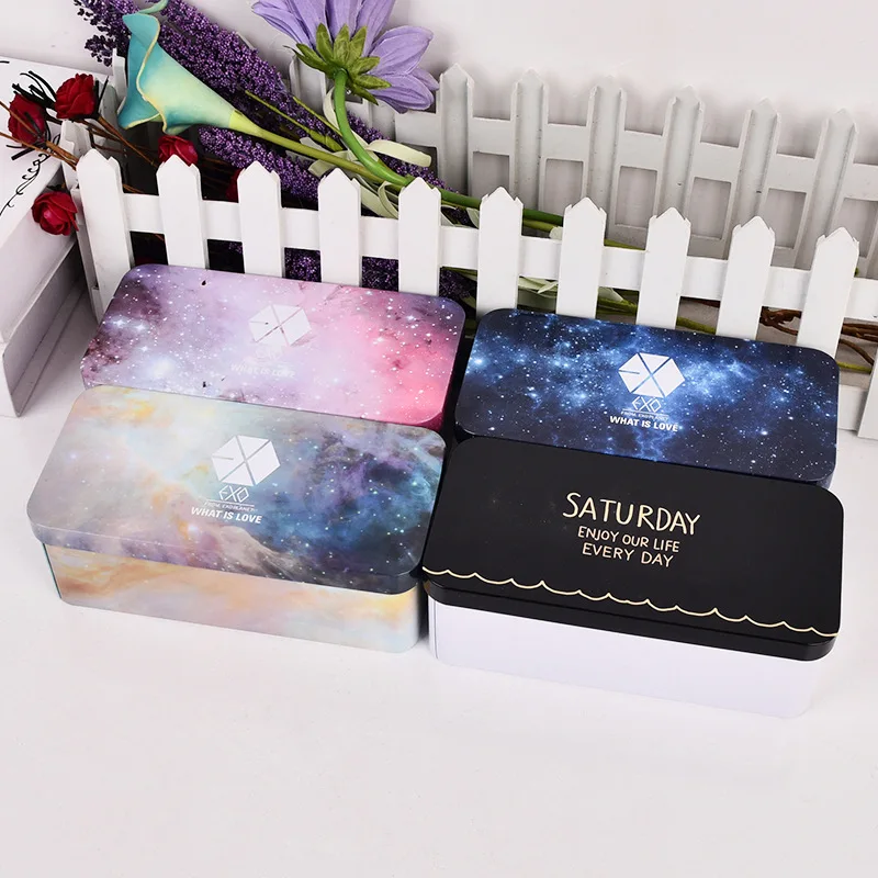 

Fahsion EXO Starry Night Sky Iron Metal School Pencil Case Tin Pencil Box Double-sided Students Storage Box