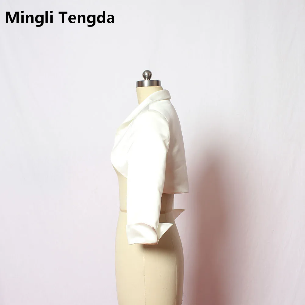 Mingli Tengda Custom Made Modest 3/4 Sleeves Satin Bridal Bolero Women Wedding Jackets/Stole/shawl Accessories Cape Cloak Shrug