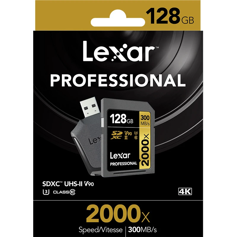 100% Original Lexar 128GB 64GB SDXC Card U3 32GB SDHC Card 2000X UHS-II 300MB/s High Speed Flash Memory For 3D 4K video Camera sandisk 128gb micro sd card