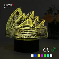 YIMIA Sydney Opera House 7 цветов Изменение светодиодный 3d-ночник USB настольная лампа для спальни для детей Музыка funs