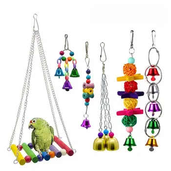 

Bird Swing Toys Bell Colorful Natural Wood Hammock Hanging Perch Small Medium Birds Parakeets Cockatiels Conures Macaws Parrot