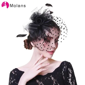 

Molans European Old-fashioned Women Fascinators Solid Mesh Feather Fedoras Clip Elegant Ladies Dancing Party Hair Accessories