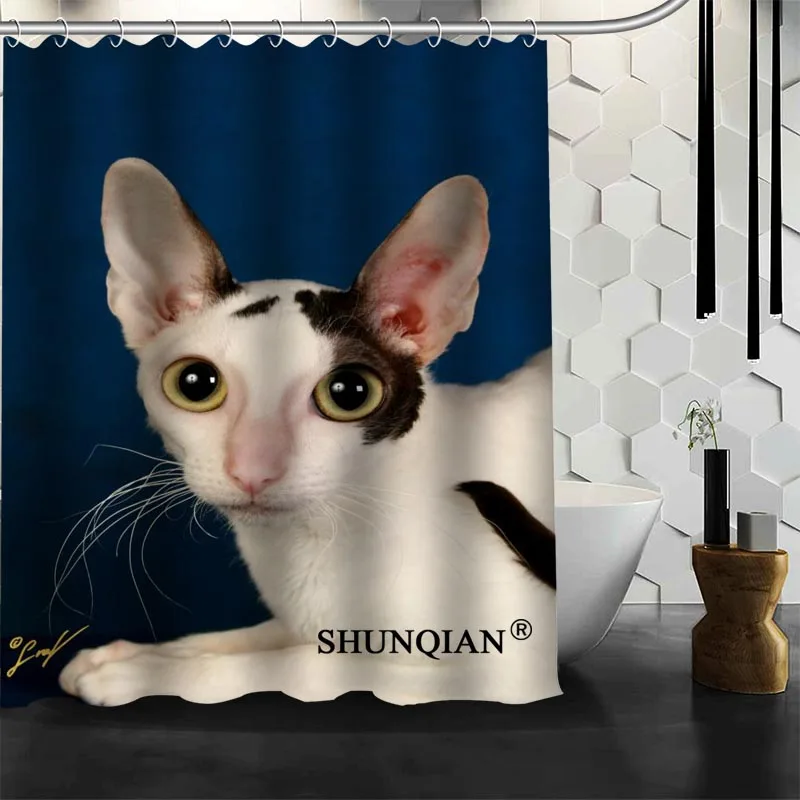 New Custom Pisica Cat Shower Curtains Polyester Bathroom Waterproof