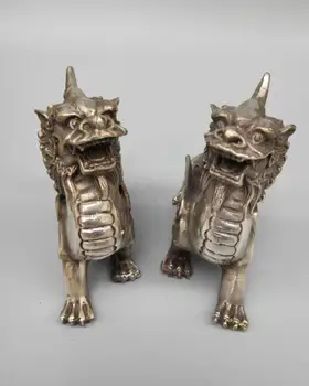 

Chinese white copper double wing unicorn a pair