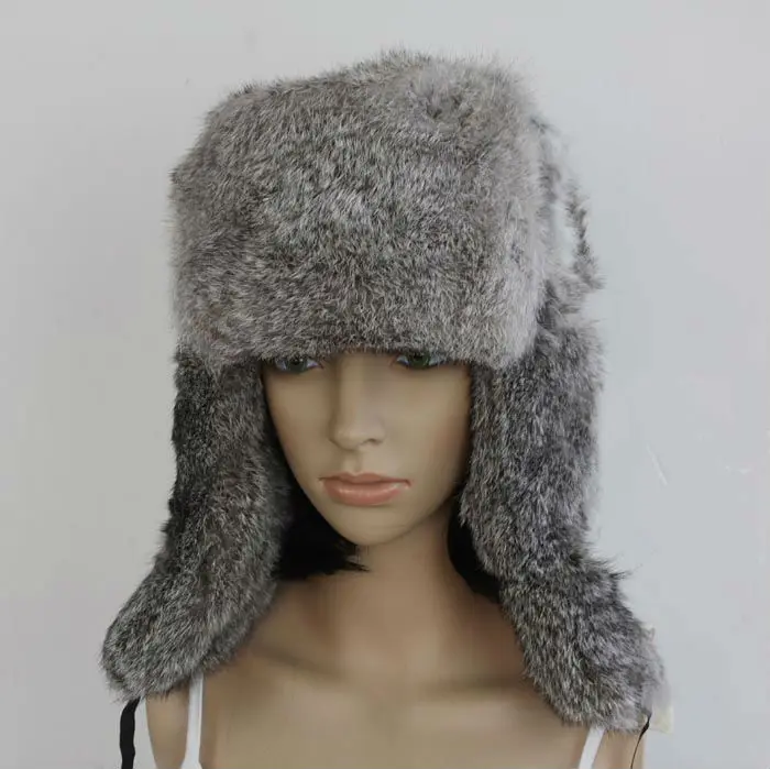HR007 настоящий кролик бомбер шапка-ушанка авиатор шляпа шлем шапка из натурального кроличьего меха Зимние шапки для женщин