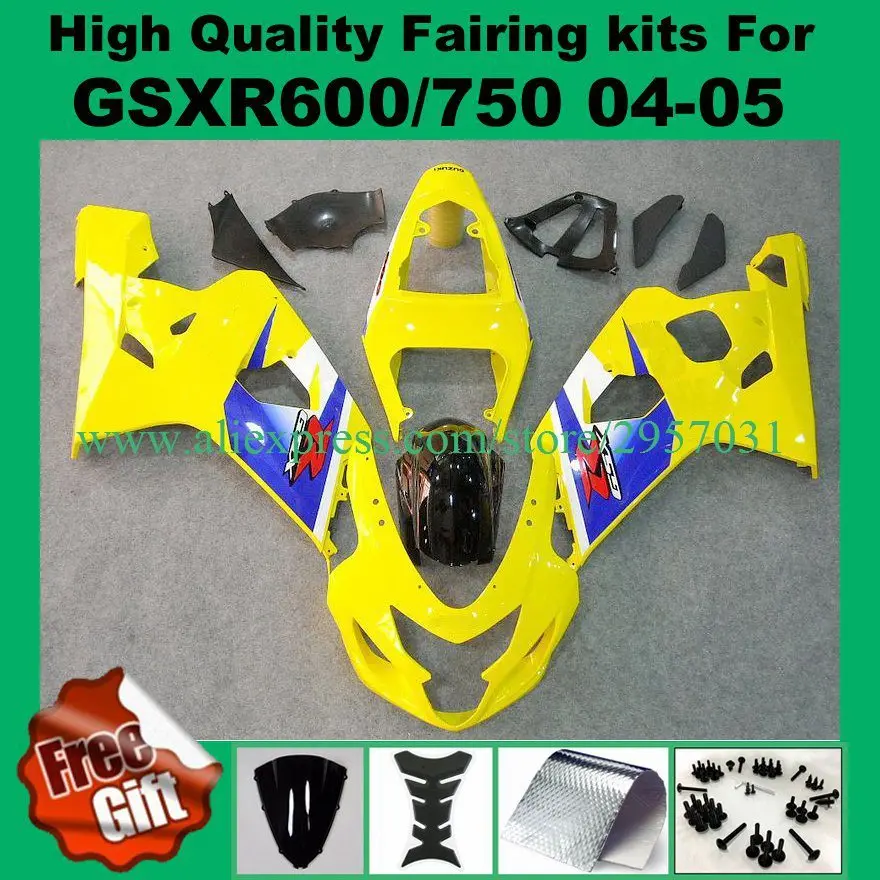 Инъекций K4 K5 желтый синий Обтекатели для GSXR600 GSXR750 2004 2005 Suzuki GSX-R600 GSX-R750 04 05 # X39A