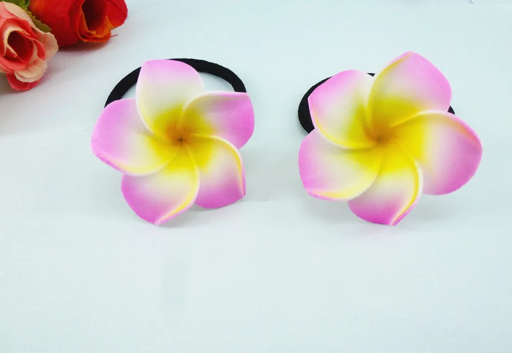 20 New pink  color Foam Hawaiian Plumeria flower Frangipani Flower bridal hair bands  elastic bands 4.5cm