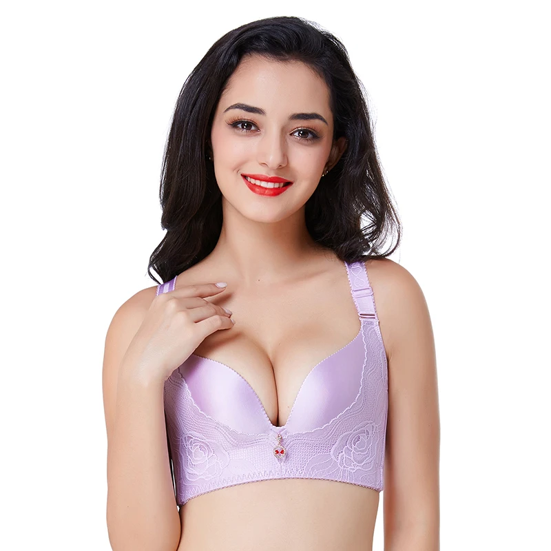 Bra Plus Size Sexy Push Up Lace Busty Bras For Women Seamless Brassiere 34 Cup 5 Hook-and-eye Adjustable Strap Wire Free Bras