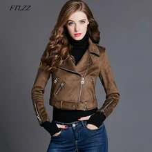 FTLZZ новая искусственная замша Женская мотоциклетные куртки тонкая байкерская куртка из искусственной кожи Куртка Красный панк заклепки молния короткая верхняя одежда