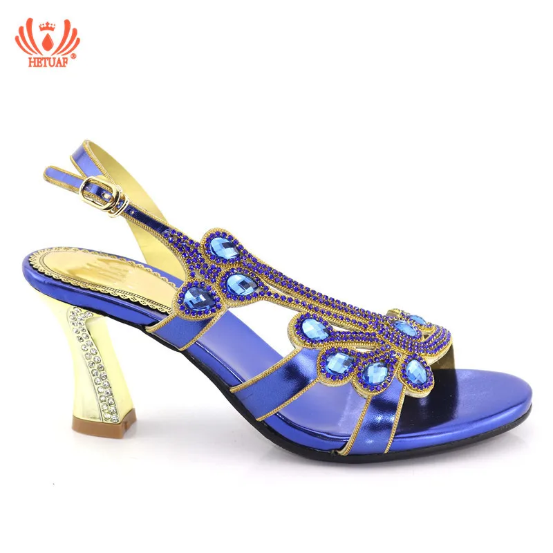 

New Arrival High Heels Set Italian 2019 High Heels Open Toe Sandals Afircan Women Wedding Party Shoes Decorated with Rhinestone