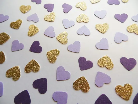 Gold Glitter Heart Confetti Light Purple And Dark Purple Shimmer
