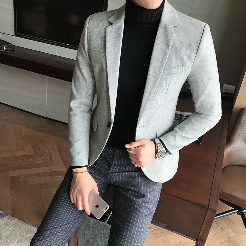 

Quality Men Blazers Mens Plaid Wedding Suit Jacket Business Formal Party Blazer Slim Fit Male Custom Dress Coat
