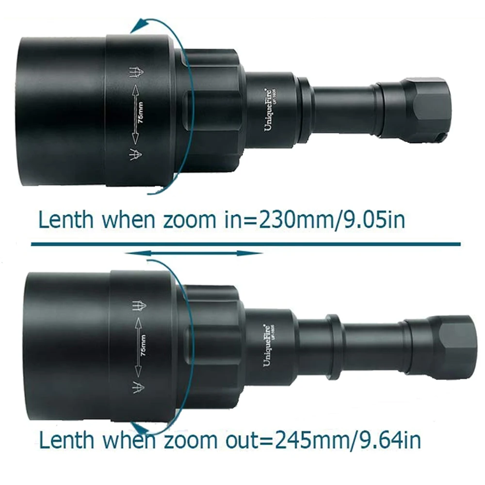  UniqueFire 1605 USB Rechargeable XML T6 LED Flashlight White Light 75mm Convex Lens Focus Adjustabl - 33006930366