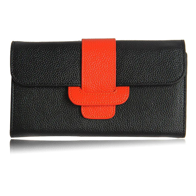

2019 Fashion Women Cow Leather Patchwork Hasp Long Wallet Cell Phone Pocket Card Money Holder Clutch Purse Wallets Evening Bag