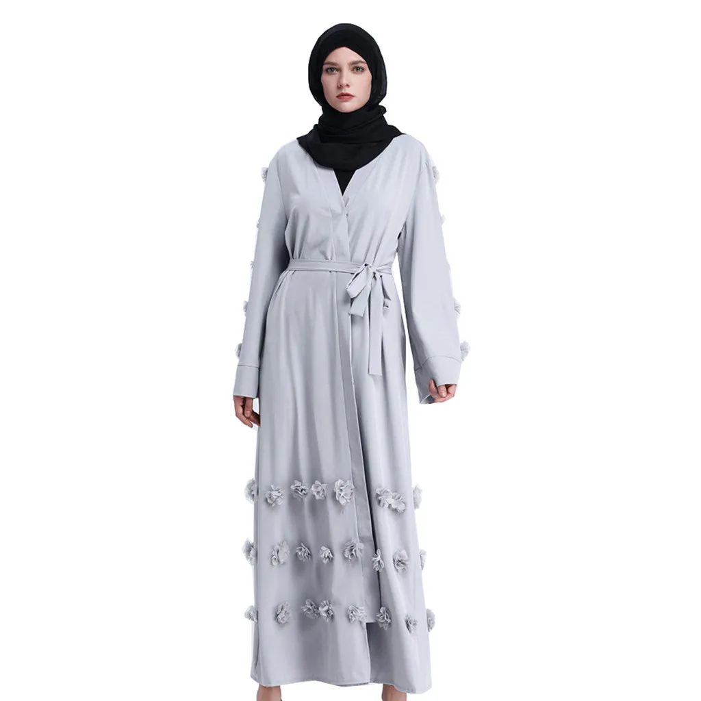Мусульманское абайя Цветочный Макси платье кардиган цветы юбка Аппликации Длинные халаты Туника Ближний Восток Рамадан Исламская одежда