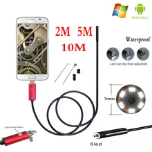 Эндоскопа 7 мм HD 2 м 5 м 10 м USB Android 2 в 1 адаптер инспекции трубки телефона Endoscopio камера OTG IP67 Водонепроницаемый Endoskop