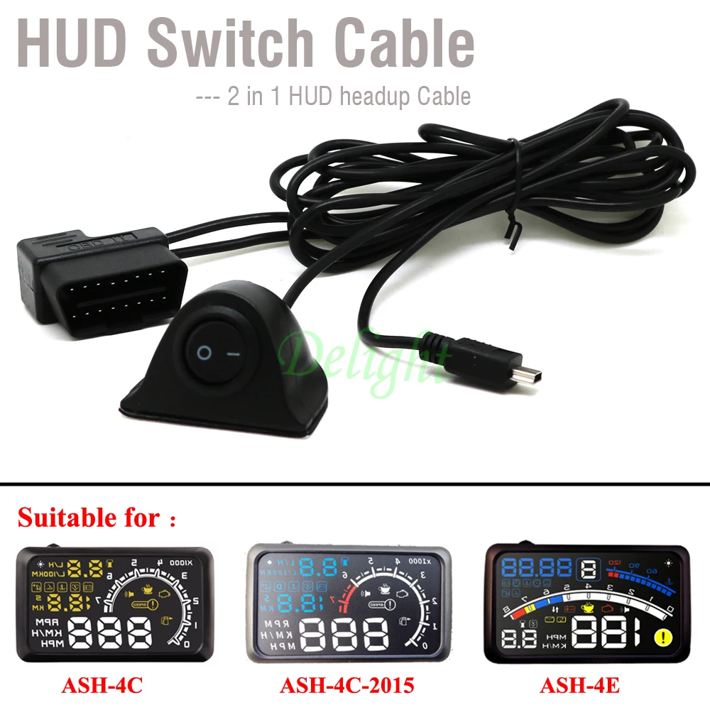 

16 Pin 2 in 1 Diagnostic Extension OBD 2 Cable HUD Headup Display With Power Switch HUD Manual Switch Cable for ActiSafety HUD