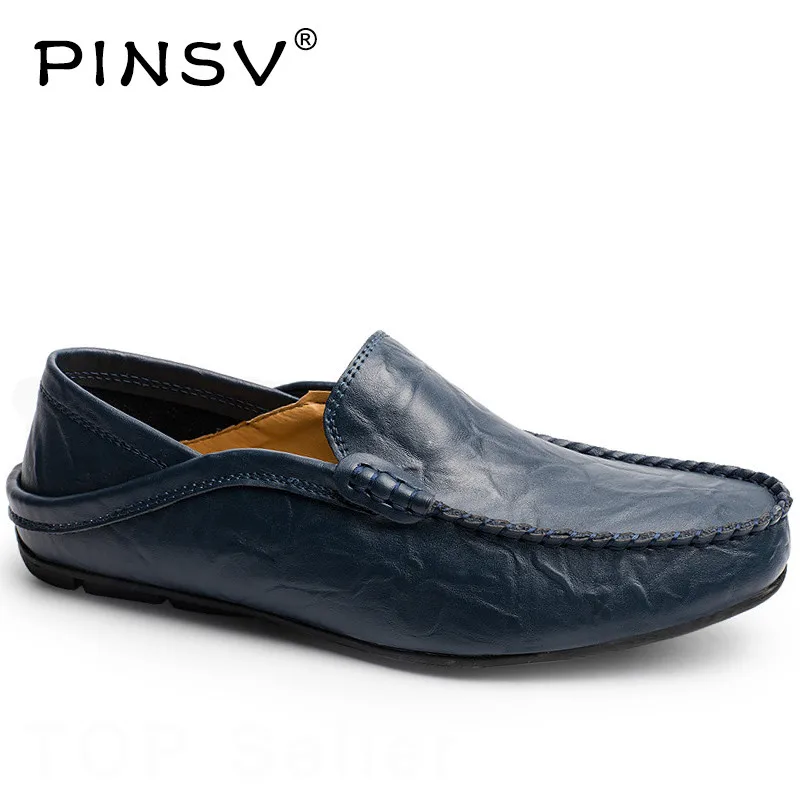 

PINSV Leather Shoes Men Loafers Black Moccasins Men Shoes Casual Slip On Loafers Men Footwear Zapatos Hombre Plus Sizes 37-46