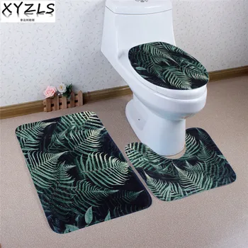 

XYZLS 3 Pcs Modern Leaves Anti Slip Toilet Carpet Bathroom Mat Coral Velvet Toilet Mats Three Sets of Bath Mat