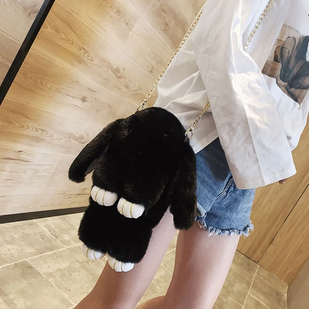 17x9x27cm Soft Rabbit Artificial Fur Crossbody Lovely Handbag Shoulder Bag Storage Phone Satchel Purse