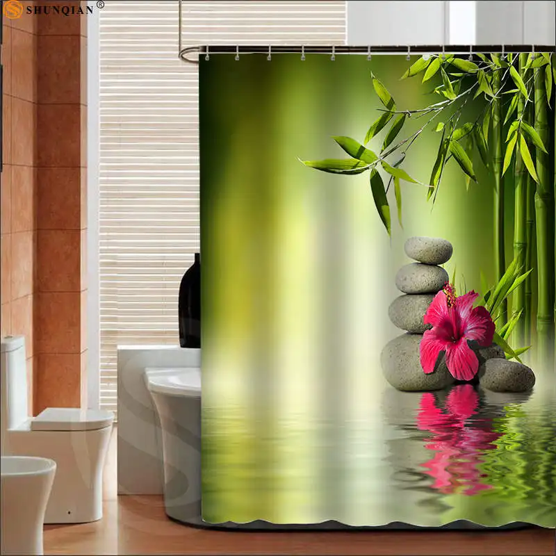 Günstige Beste Bambus Dusche Vorhang Spa Decor Mehltau Resistent Bad Zen Garten Thema Decor Ansicht für Bad Vorhang großen 180X200cm