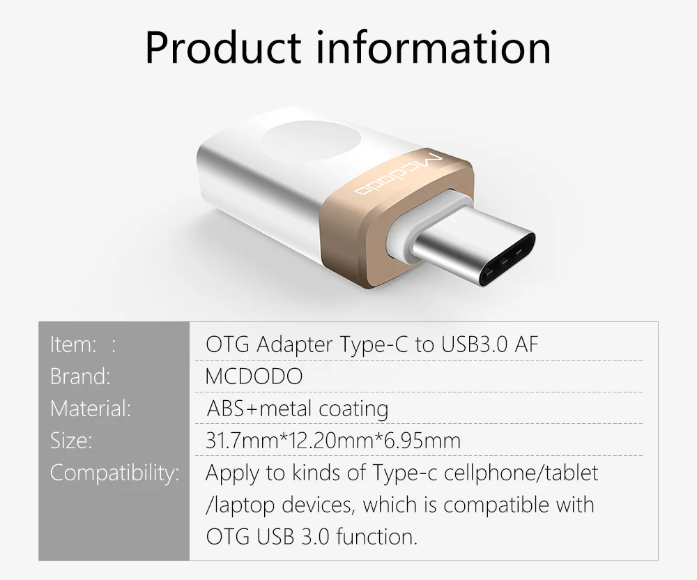 Адаптер MCDODO type C type-C на USB 3,0 OTG кабель адаптер USB C конвертер для samsung Galaxy S8 S9 huawei P9 USB C OTG адаптер