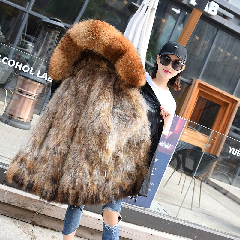Женская куртка с мехом енота на капюшоне Зимняя парка подкладкой 2020|coat for women|jackets