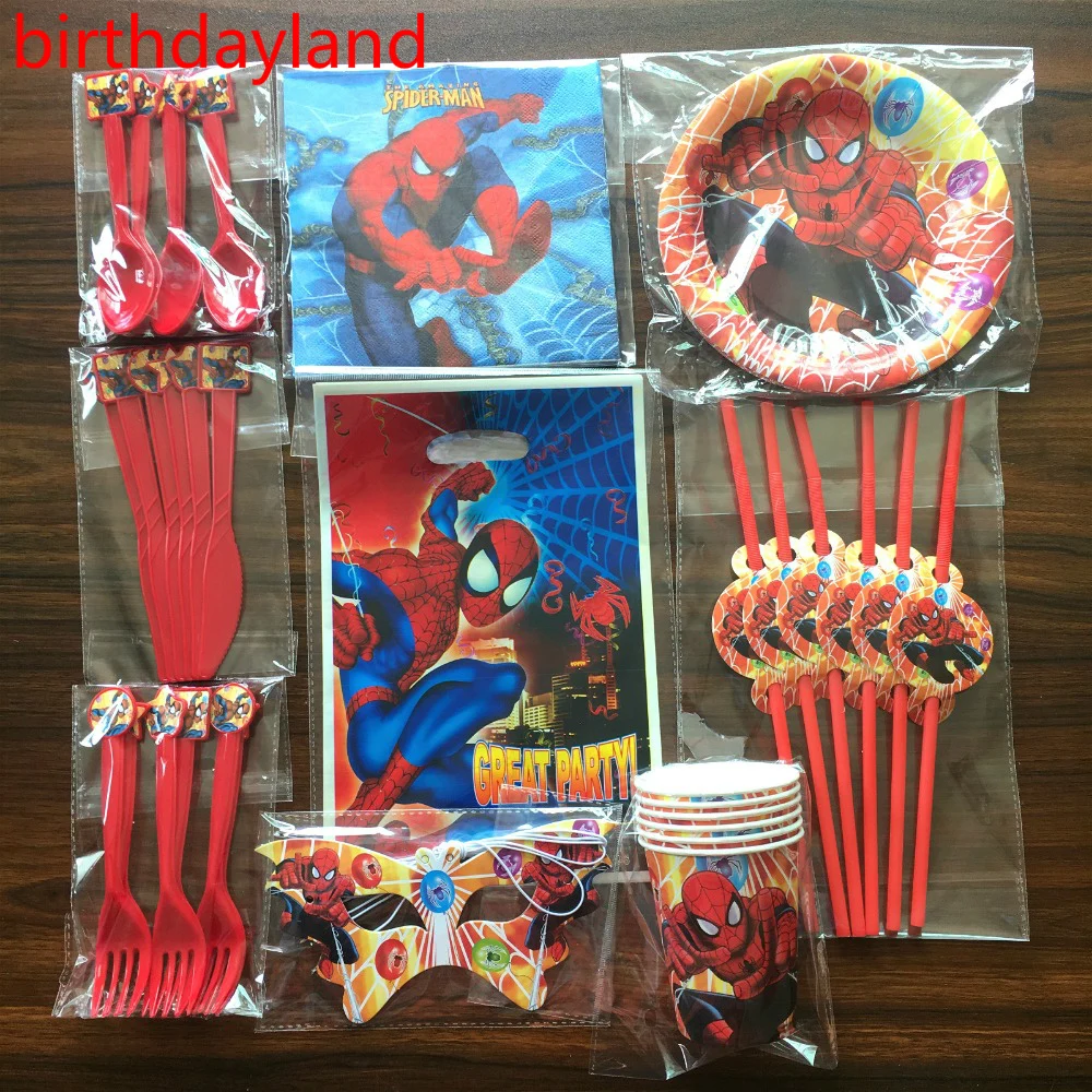 58pcs Spider man cup plate knife spoon napkin gift bag for Kids