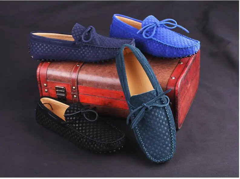 Men's Casual Suede Handmade Velvet Loafers Breathable Leather Driving Shoes Slip-on Boat Shoes Fashion Moccasins Men's Flat Shoe (9)