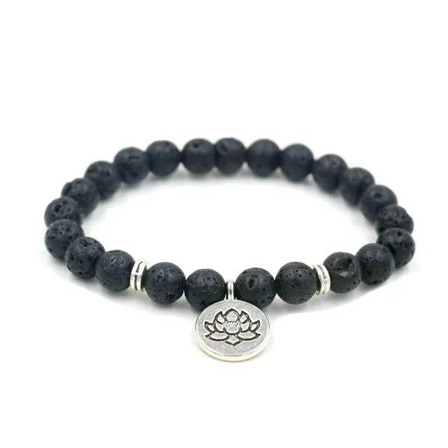 Natural Lava Stone Beads Antique Gold Silver Lotus Buddha Om Natural Lava Stone Beads Antique Gold Silver Lotus Buddha Om Bracelet For Men Women Charm Yoga
