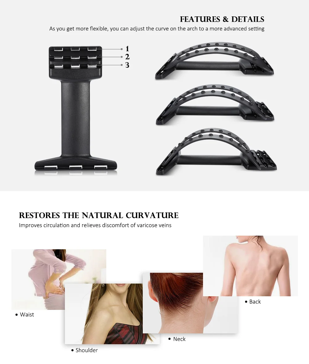 Back Massage Stretcher Relax Lumbar Support Spine Pain Relief Chiropractic Fitness Equipment