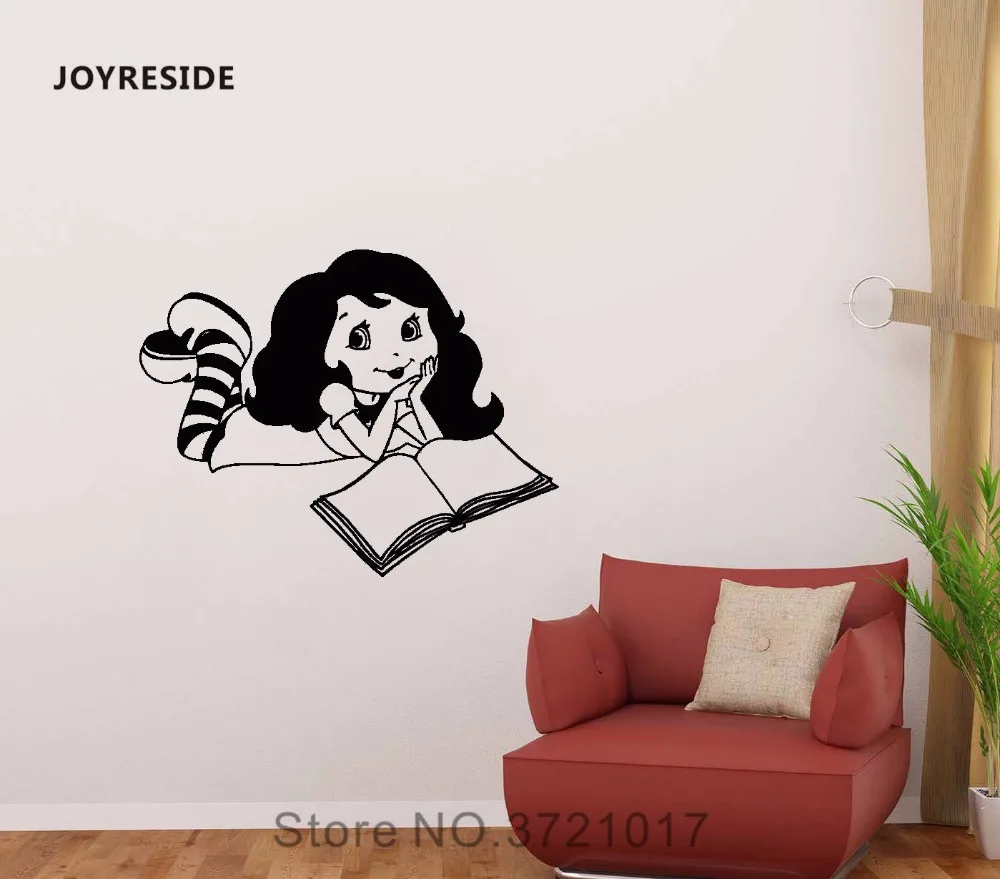 

JOYRESIDE Girl Fairy Tales Reading Books Wall Design Decal Vinyl Sticker Decor Baby Children's Room Home Decoration Mural A438