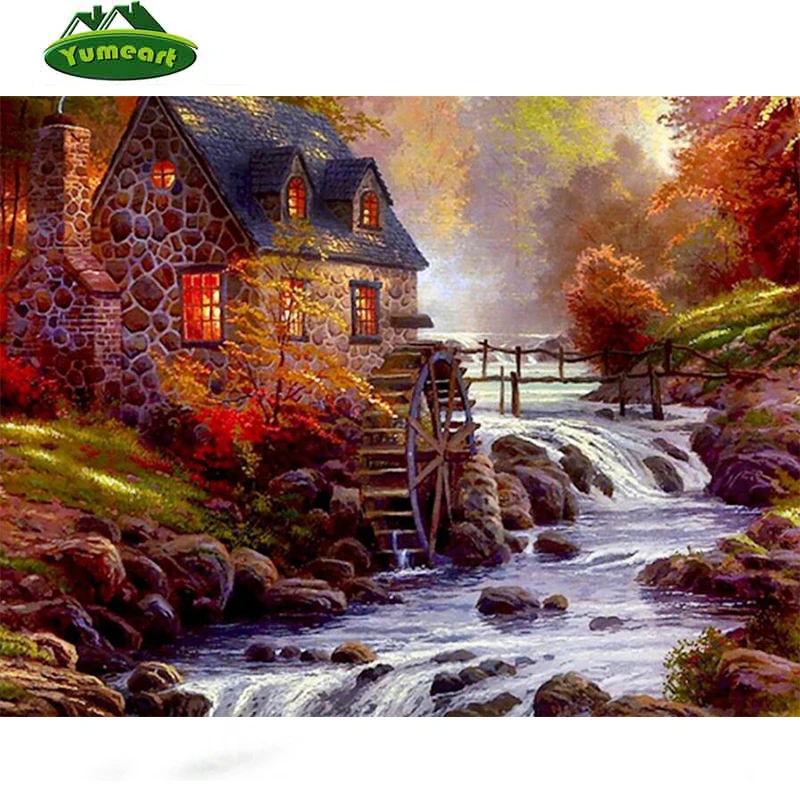 

Needlework DIY DMC Cross stitch Sets For Embroidery kits Froest house garden Patterns Counted Cross-Stitching Waterfall Friage