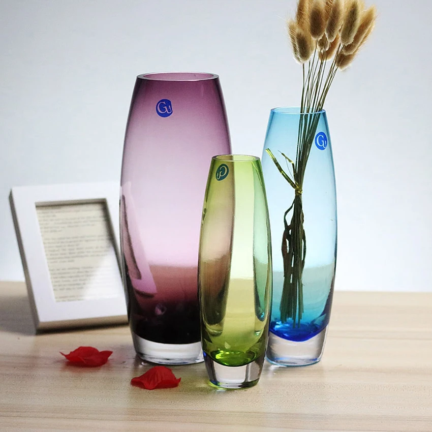 Modern minimalist Multicolor Glass Vase blue/green/purple/ transparent