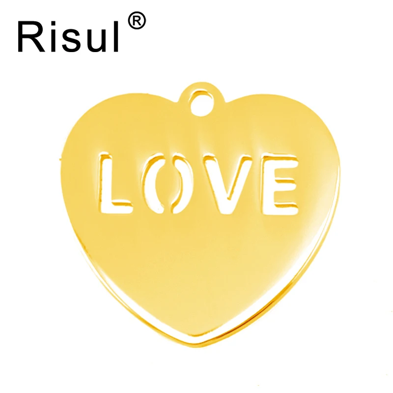 

Risul LOVE in Heart tag blank pendant personalized print both sides mirror polished stainless steel high quality wholesale 50pcs