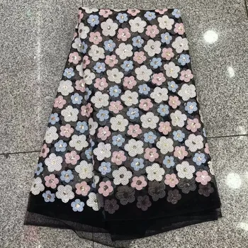 

NEW High Quality 2019 Tulle sequins Beaded French Nigerian Lace Fabrics Pearls Embroidered Guipure African 3d Lace Fabric
