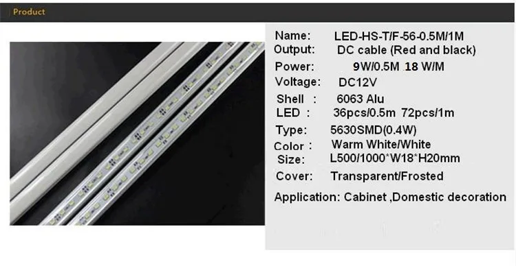 9 светодио дный Вт высокая яркость Жесткая светодиодная лента 5630 светодио дный 36 LED/0,5 м светодио дный светодиодный бар свет, Кабинет свет светодио дный-HS-T-56-0.5M