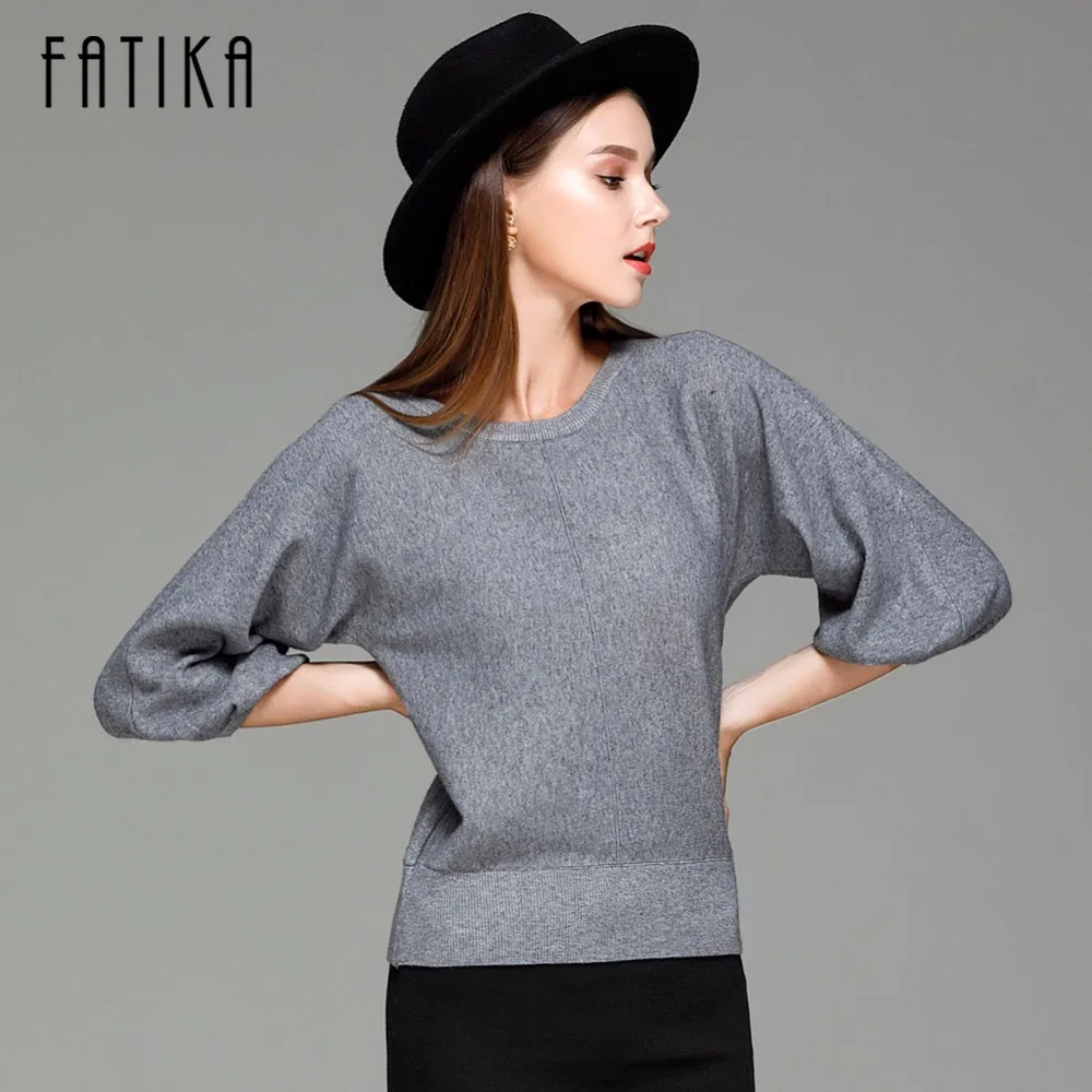 

FATIKA 2017 New Fashion Women's Pullover Sweater Women O-neck Batwing Sleeve Wool Knitted Solid Color Thick Sweaters Loose Coat