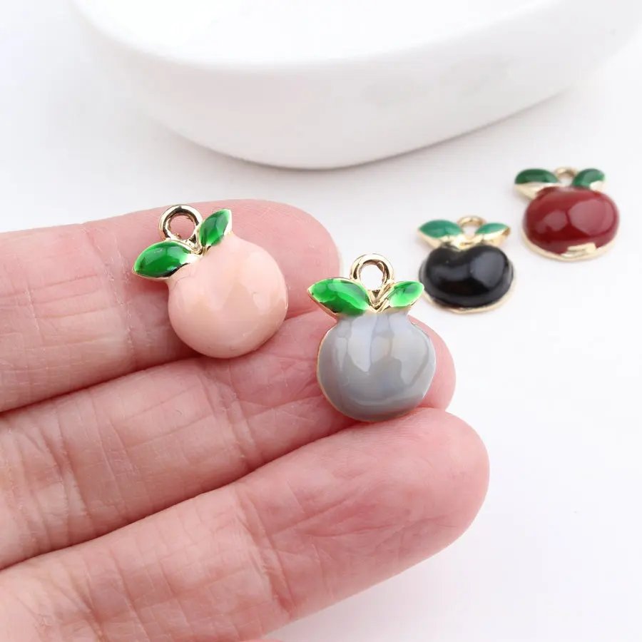 

Wholesale Trendy 20pcs/lot Alloy drop oil Gold Tone Cartoon Apples Shape Metal Fruit Charms Diy jewelry Pendants Accessory